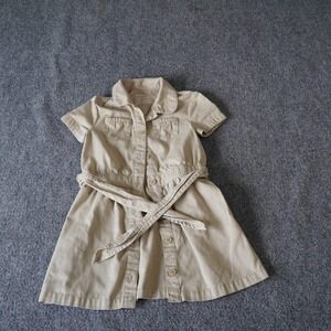 Cat Jack Tan Khaki Utility Dress Belted Short Sleeve Button Front Girls Size 4